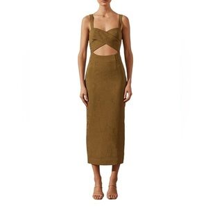 Shona Joy - Simone Cross Over Tan Cut-Out Midi Dress Sz 6